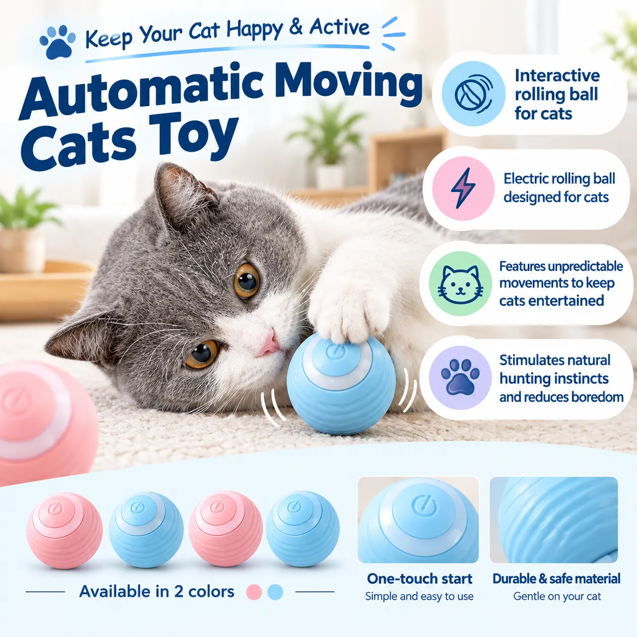 Smart Moving Cat Toy Ball Automatic Interactive Toy for Bored Cats