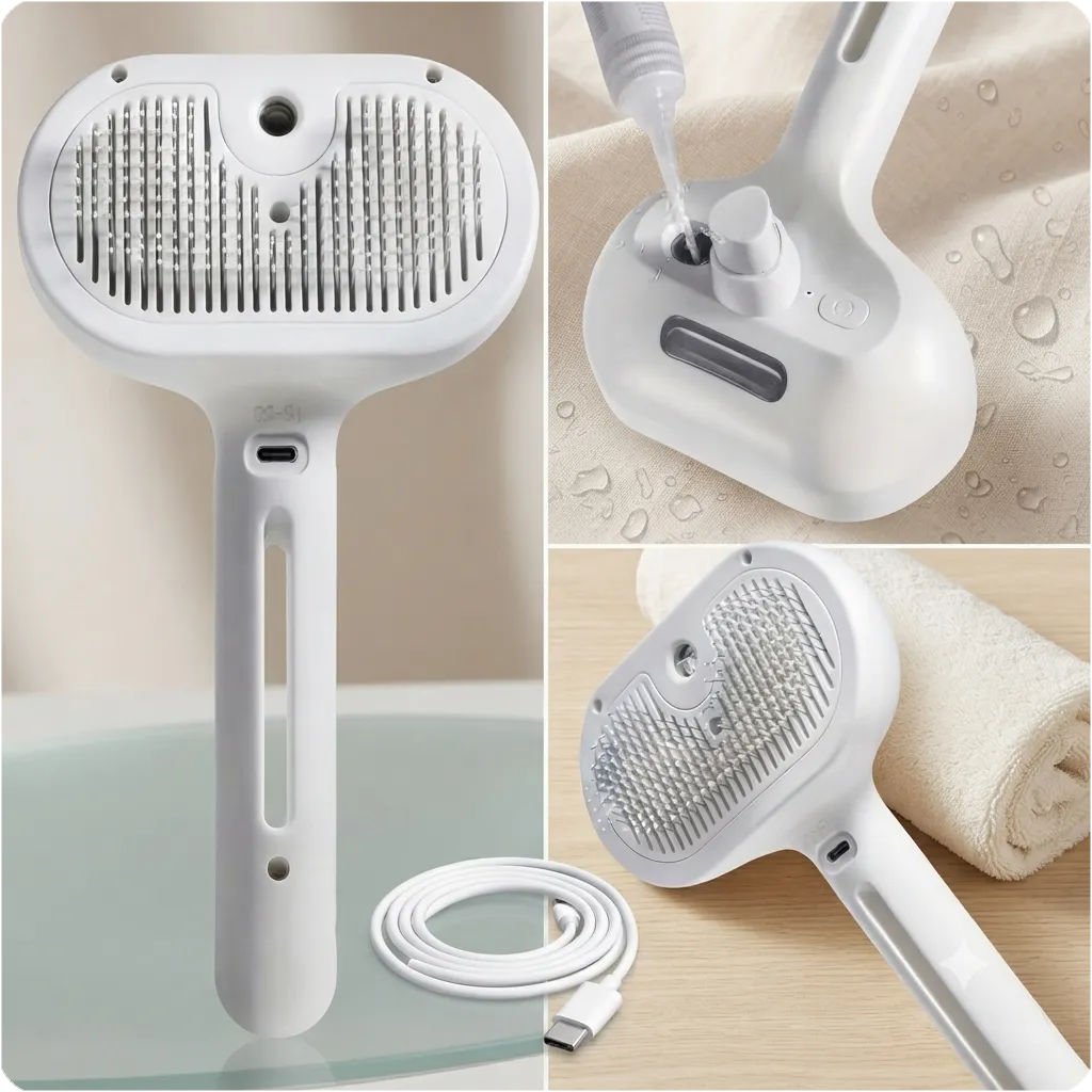 Pet Spray Hair Comb Pet Hair Remover Cleaning Brush Cats Grooming Dog Accessories Tools Dematting Water Mist Humidifier Comb