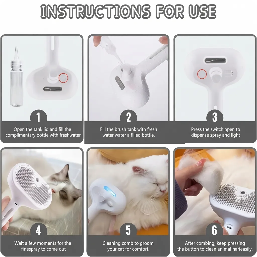Pet Spray Hair Comb Pet Hair Remover Cleaning Brush Cats Grooming Dog Accessories Tools Dematting Water Mist Humidifier Comb