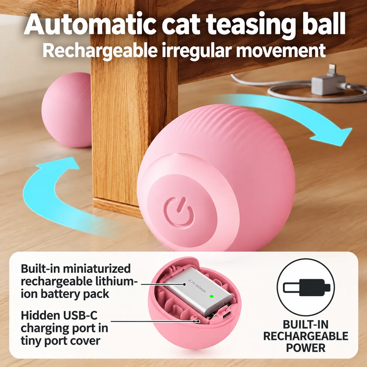 Smart Moving Cat Toy Ball Automatic Interactive Toy for Bored Cats