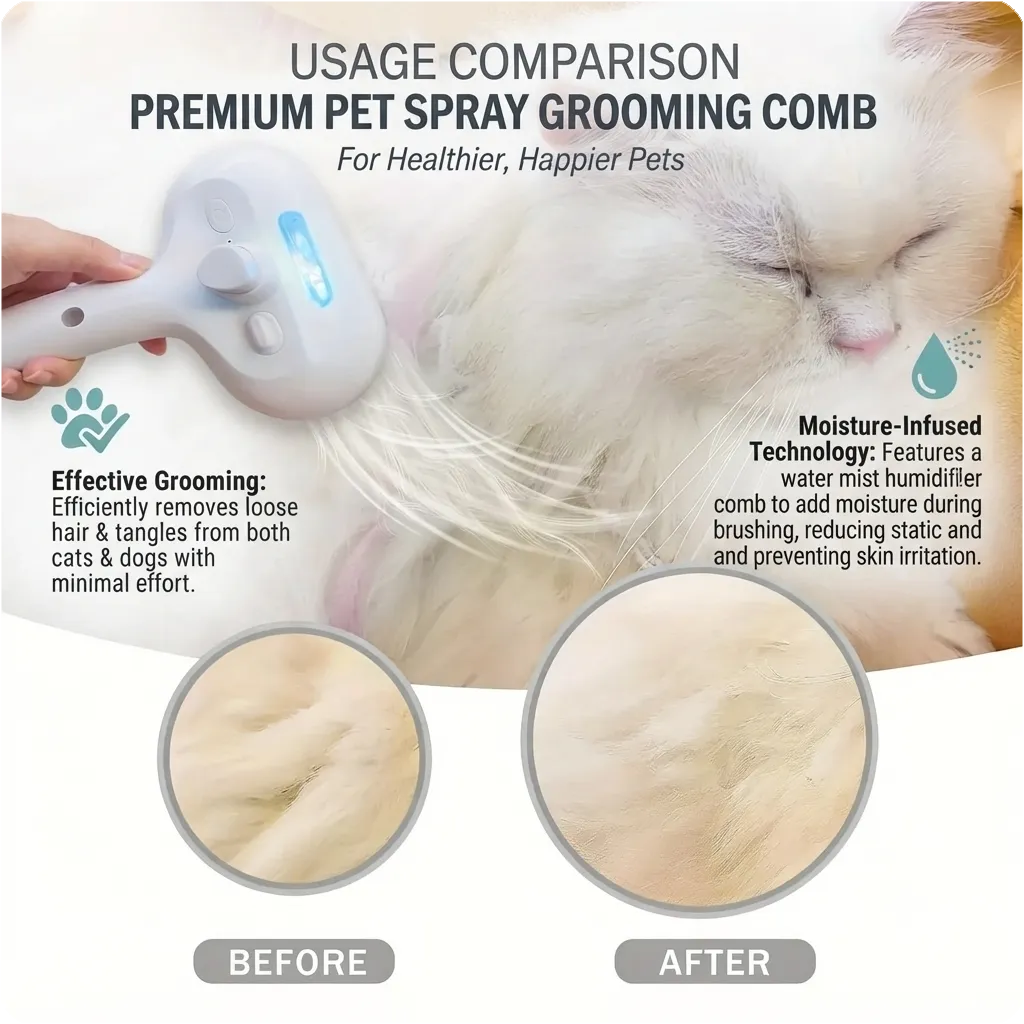Pet Spray Hair Comb Pet Hair Remover Cleaning Brush Cats Grooming Dog Accessories Tools Dematting Water Mist Humidifier Comb