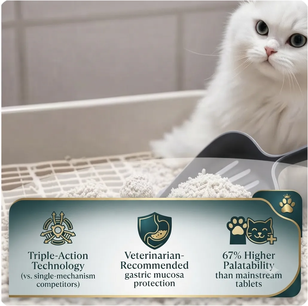200 Tablets Triple-Action Hairball Control Chews for Cats - Papain Enzyme & Anchovy Oil, Gentle Hair Removal + Digestive Care