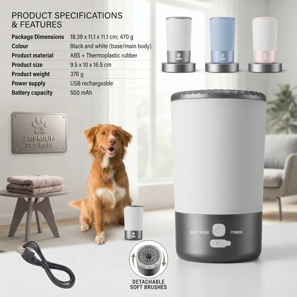 Automatic Pet Paw Cleaner & Washer Cup – Portable Electric Dog Foot Cleaner with Soft Silicone Brushes, USB-C Rechargeable & Waterproof