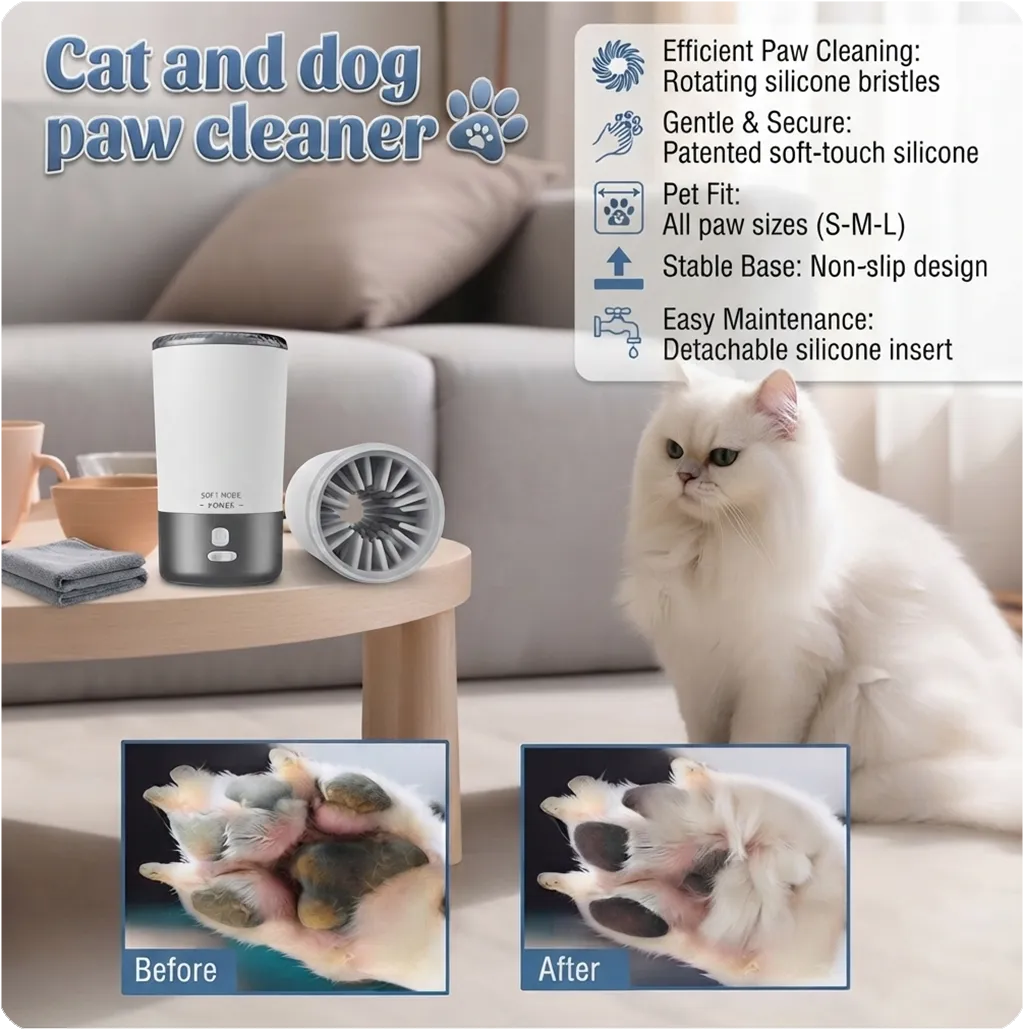 Automatic Pet Paw Cleaner & Washer Cup – Portable Electric Dog Foot Cleaner with Soft Silicone Brushes, USB-C Rechargeable & Waterproof