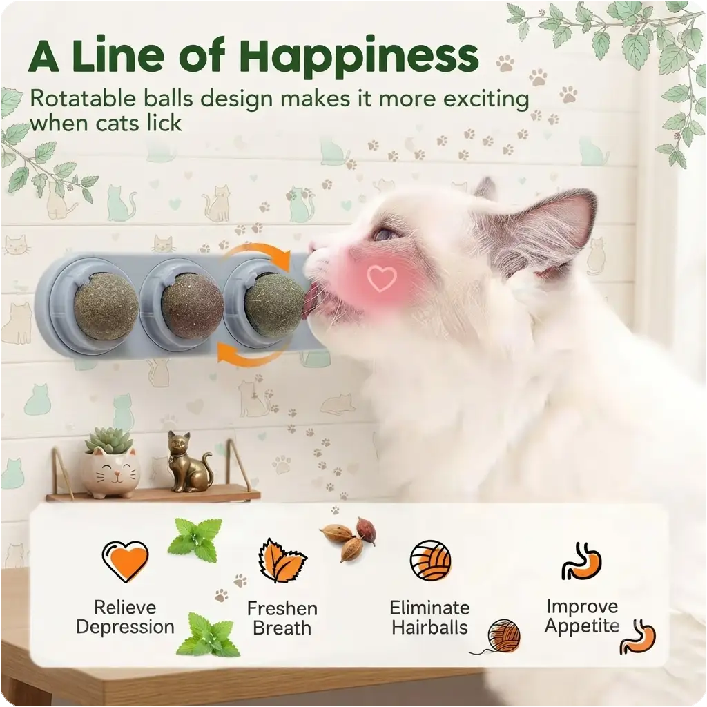4 Flavor Catnip Silvervine Ball Toys Extra Cat Energy Ball Edible Cats Lick Kitten Chew Teeth Cleaning Dental Wall Treats